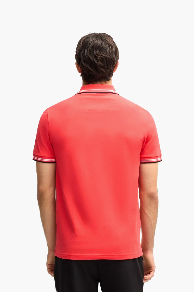 HUGO BOSS Men Paul Stretch Cotton Slim-Fit Polo Shirt in Light Red/Black/White with Logo 2