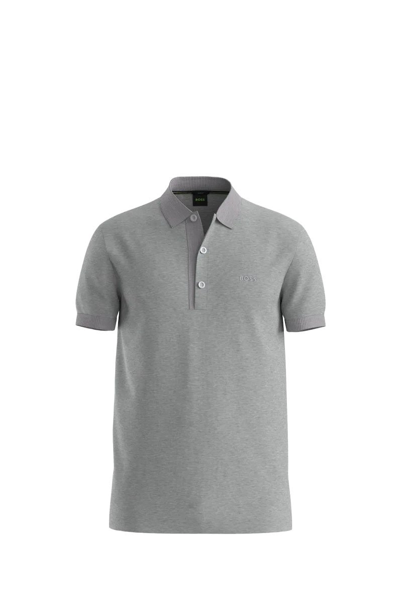 HUGO BOSS Men Paule 4 Stripe Detal Slim Fit Polo Shirt in Light Grey/Black Cotton Pique with Tonal Logo 0