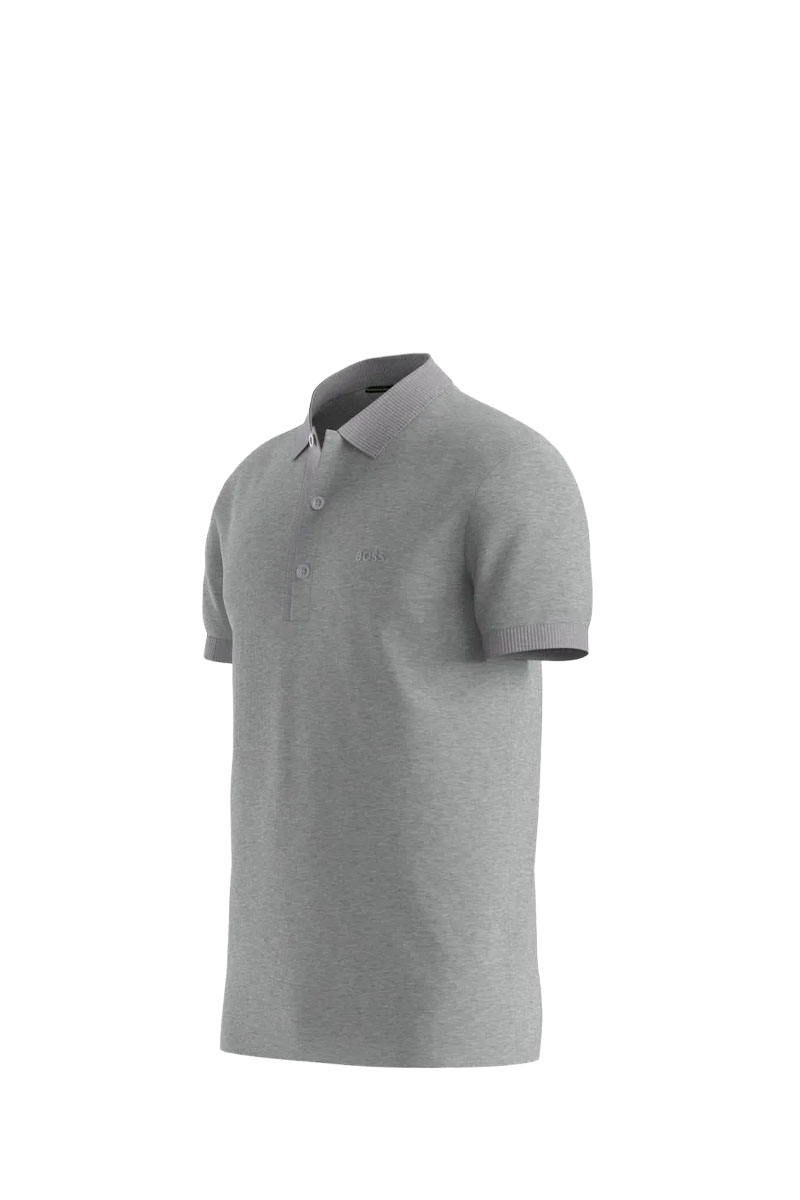 HUGO BOSS Men Paule 4 Stripe Detal Slim Fit Polo Shirt in Light Grey/Black Cotton Pique with Tonal Logo 2