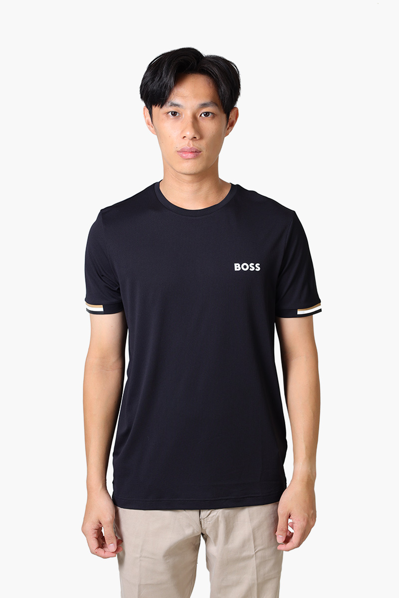 HUGO BOSS x MATTEO BERRETTINI Logo Waffle Fabric T-shirt in Black with Signature Stripe Artwork 0