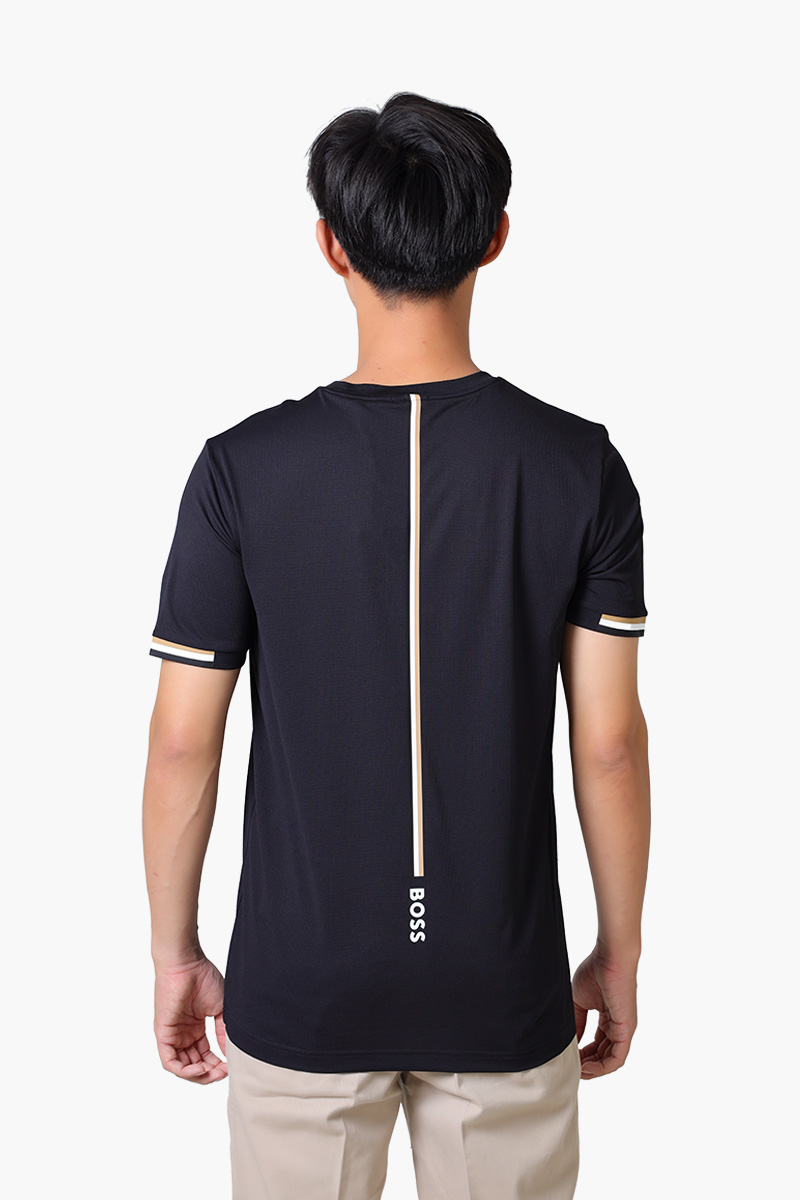 HUGO BOSS x MATTEO BERRETTINI Logo Waffle Fabric T-shirt in Black with Signature Stripe Artwork 1