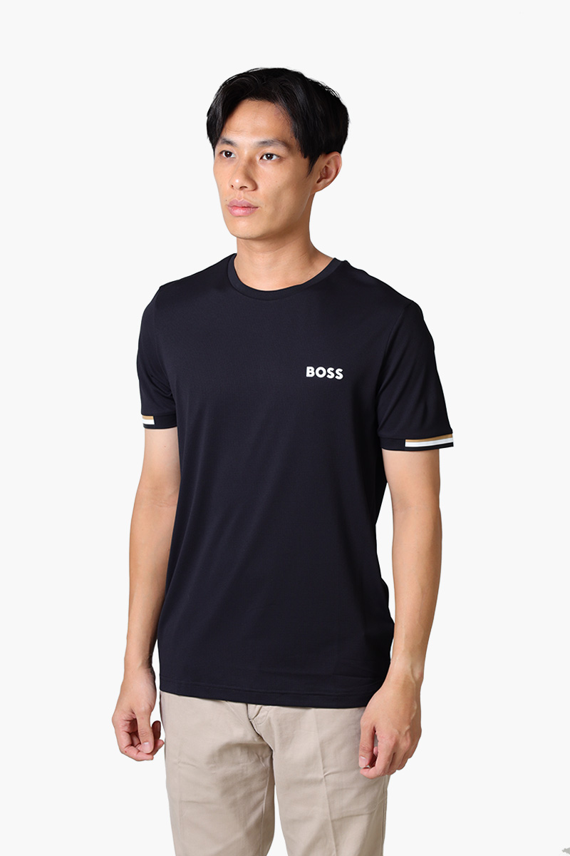 HUGO BOSS x MATTEO BERRETTINI Logo Waffle Fabric T-shirt in Black with Signature Stripe Artwork 2