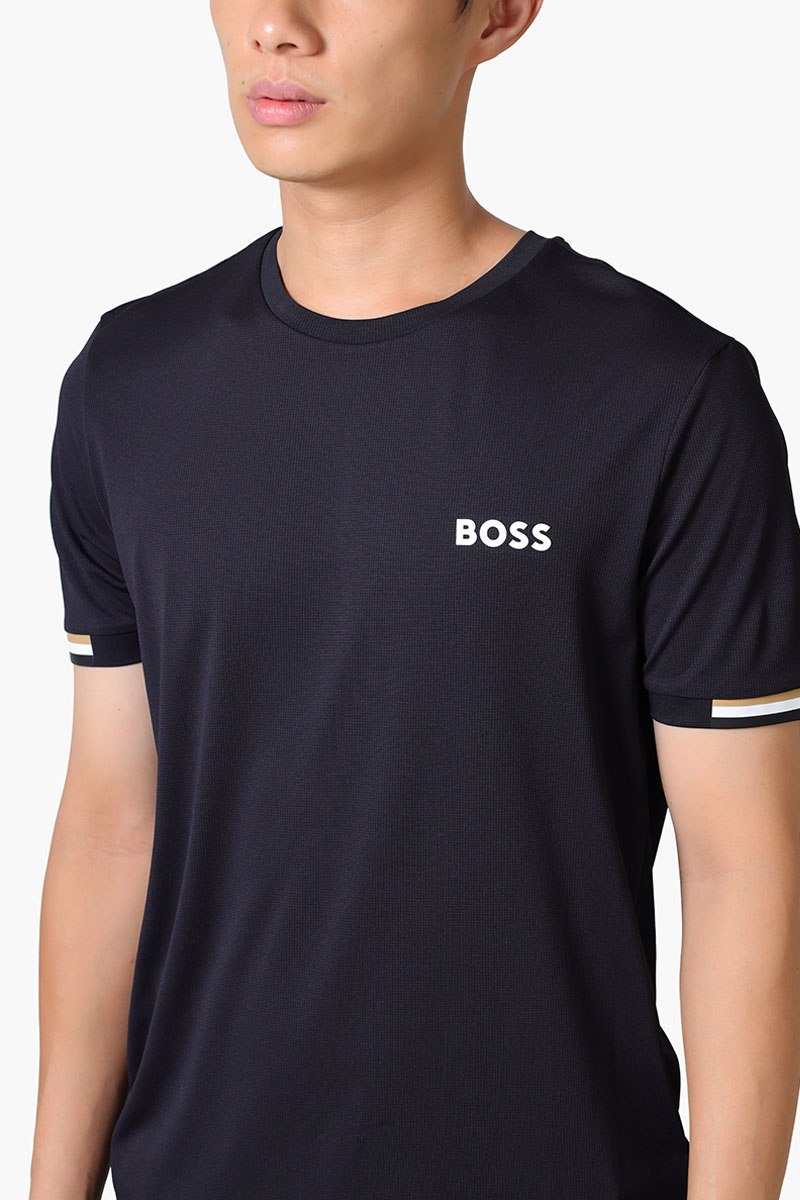 HUGO BOSS x MATTEO BERRETTINI Logo Waffle Fabric T-shirt in Black with Signature Stripe Artwork 3