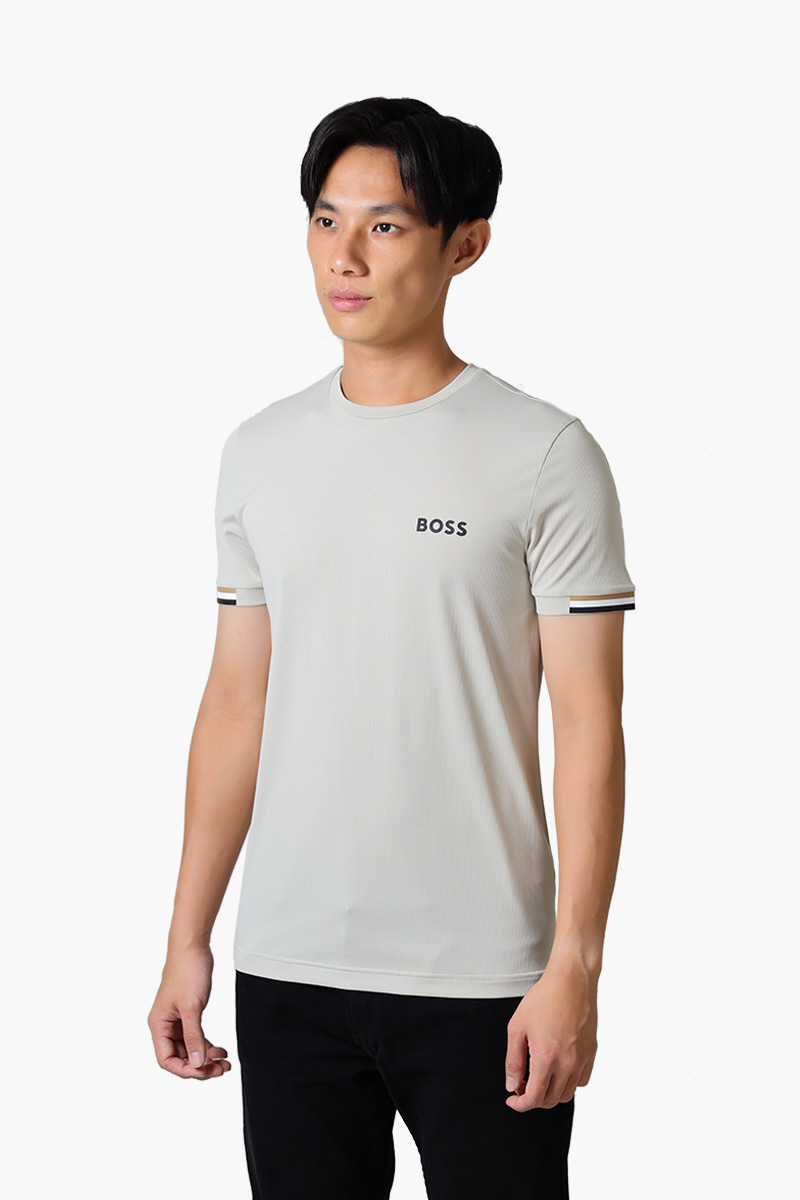 HUGO BOSS x MATTEO BERRETTINI Logo Waffle Fabric T-shirt in Light Beige with Signature Stripe Artwork 2