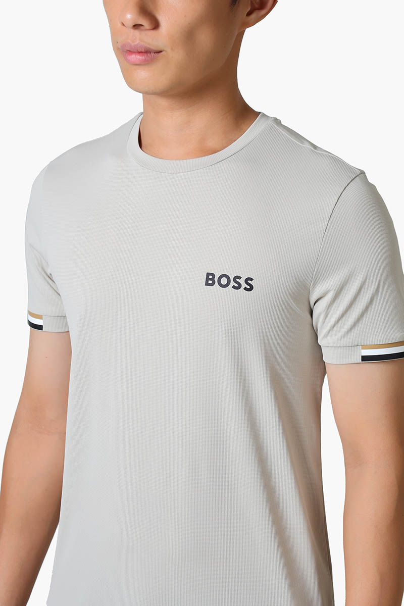 HUGO BOSS x MATTEO BERRETTINI Logo Waffle Fabric T-shirt in Light Beige with Signature Stripe Artwork 3