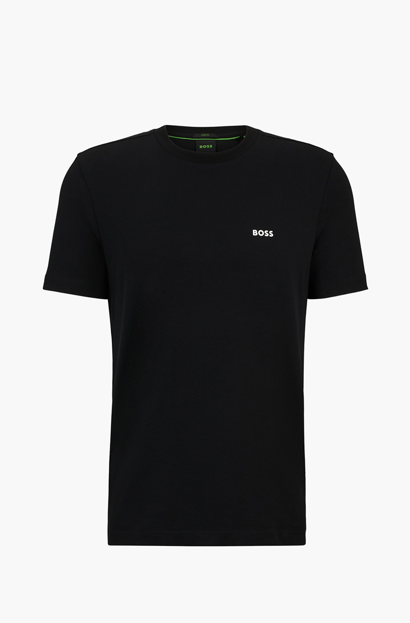 HUGO BOSS Men Tee Stretch Cotton Regular Fit T-Shirt in Black with Contrast Logo 0