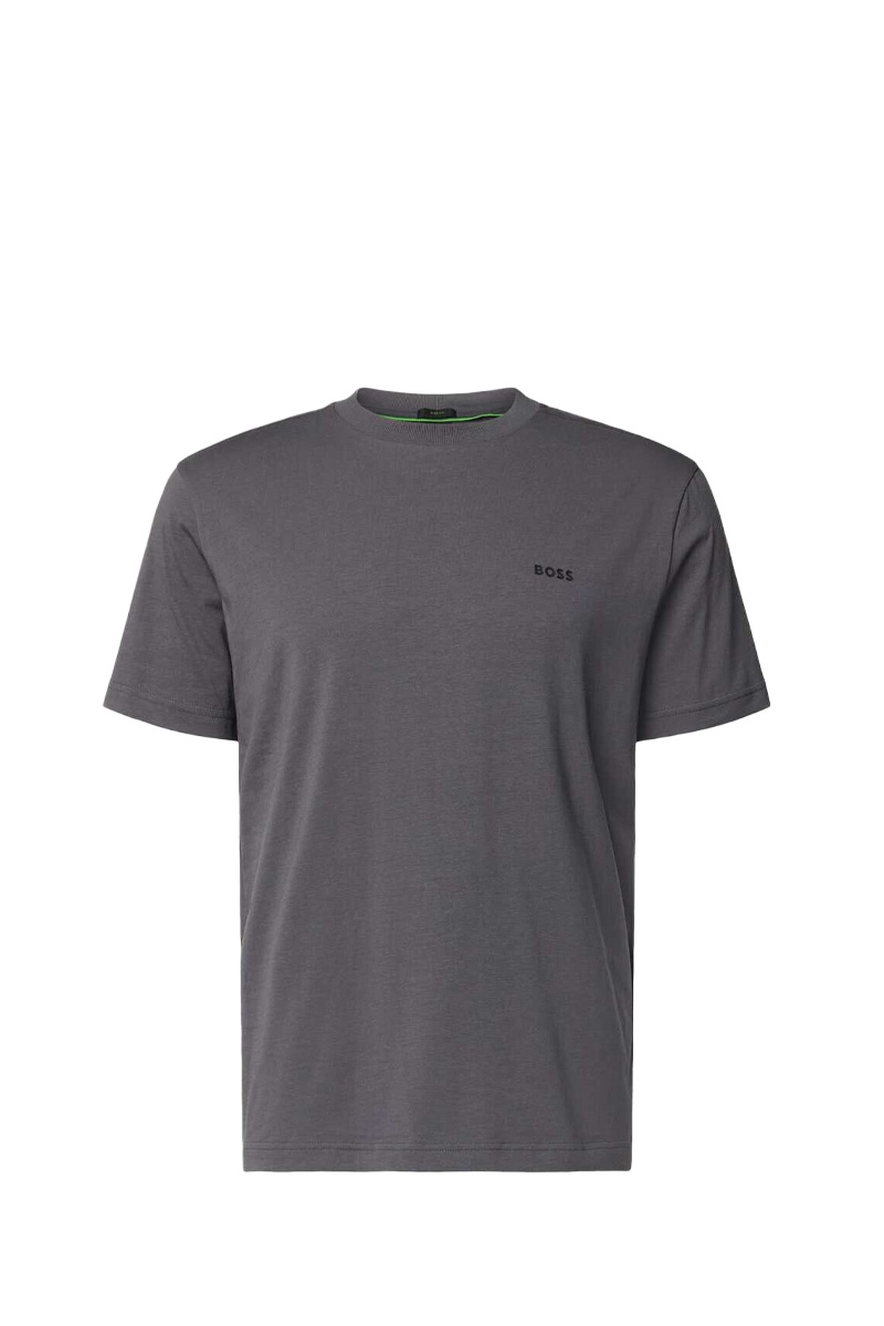 HUGO BOSS Men Tee Stretch Cotton Regular Fit T-Shirt in Open Grey with Contrast Logo 0