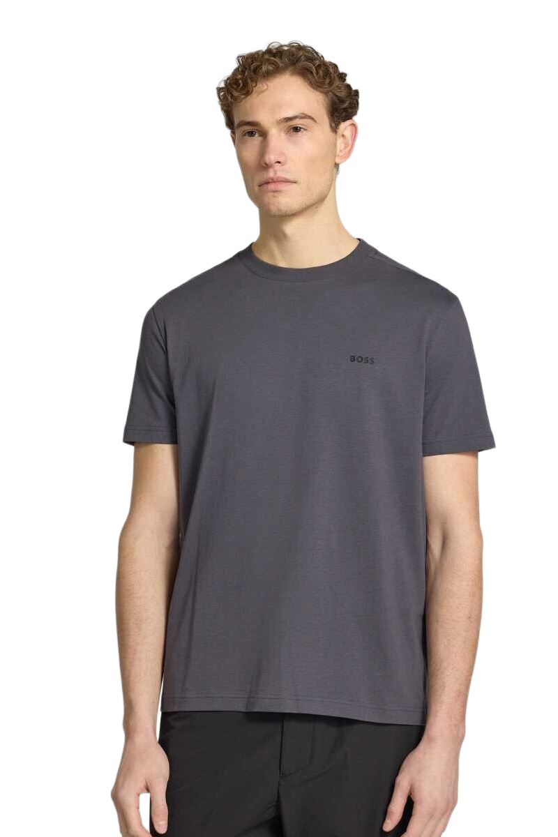 HUGO BOSS Men Tee Stretch Cotton Regular Fit T-Shirt in Open Grey with Contrast Logo 1