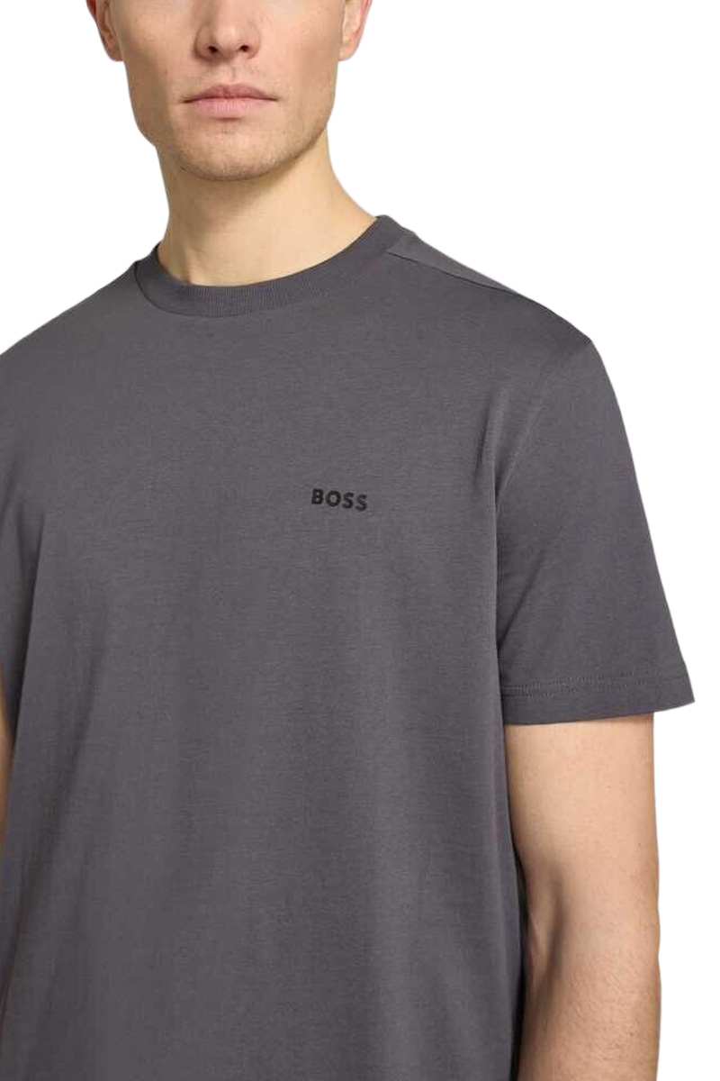 HUGO BOSS Men Tee Stretch Cotton Regular Fit T-Shirt in Open Grey with Contrast Logo 3