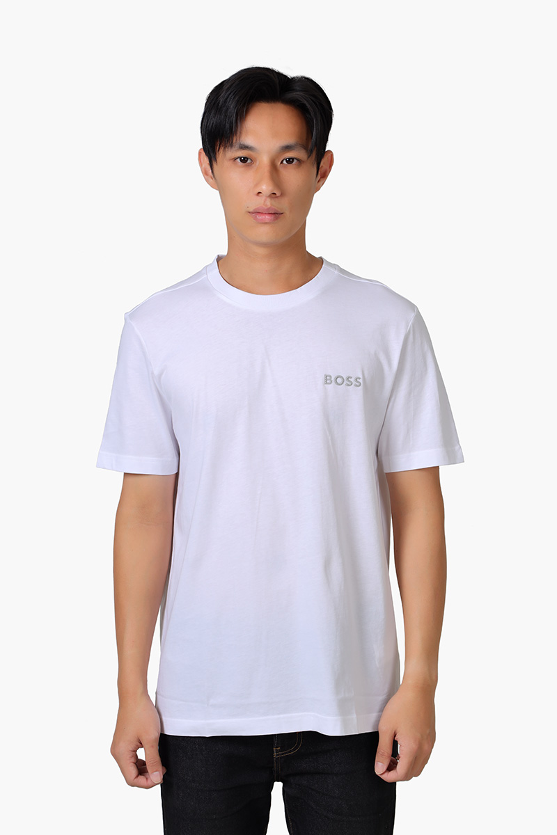 HUGO BOSS Men Tee 12 Cotton Jersey Regular Fit T-Shirt in White with 3D Mesh Logo 0