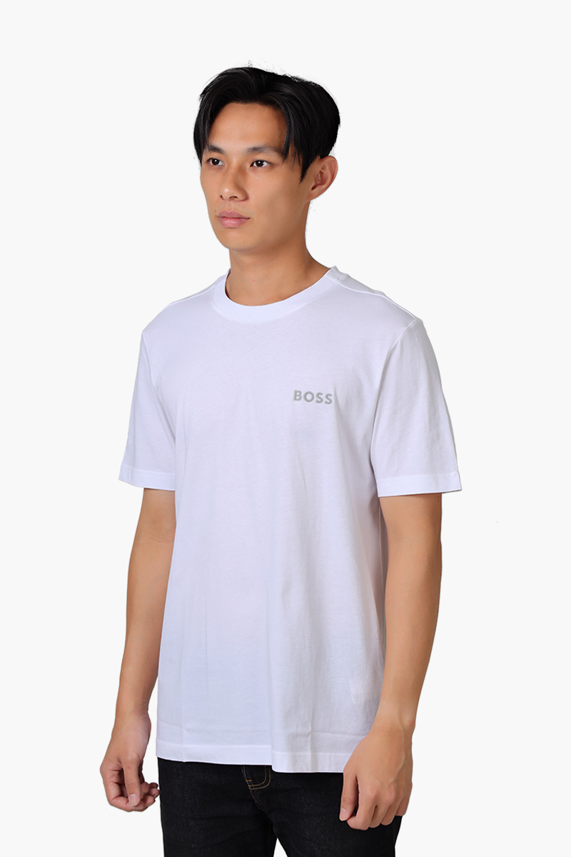 HUGO BOSS Men Tee 12 Cotton Jersey Regular Fit T-Shirt in White with 3D Mesh Logo 2