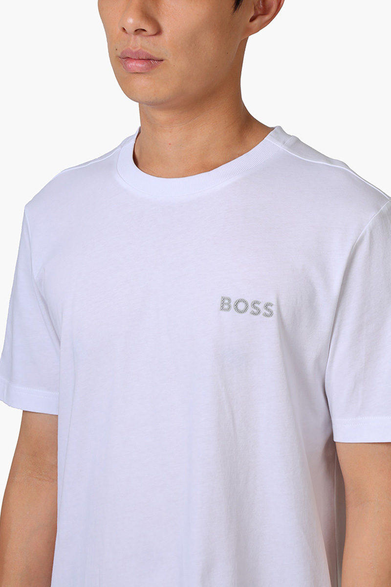 HUGO BOSS Men Tee 12 Cotton Jersey Regular Fit T-Shirt in White with 3D Mesh Logo 3