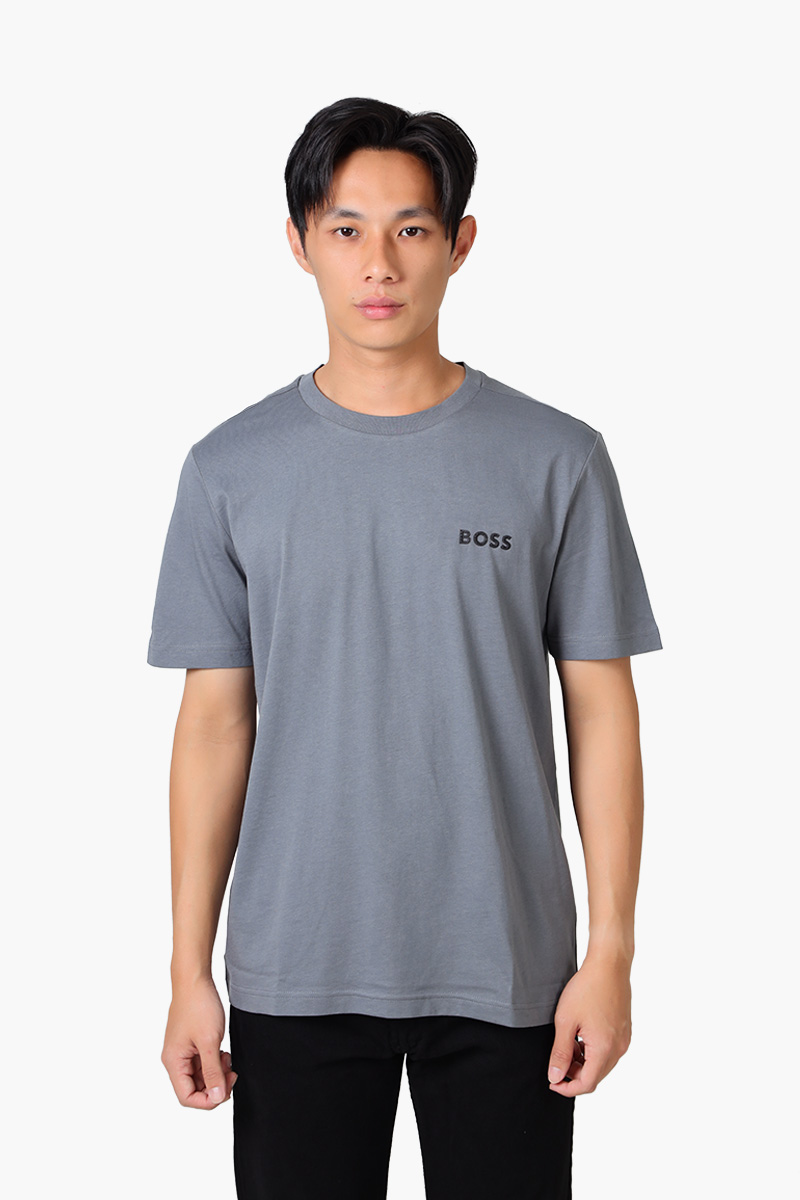 HUGO BOSS Men Tee 12 Cotton Jersey Regular Fit T-Shirt in Grey with 3D Mesh Logo 0