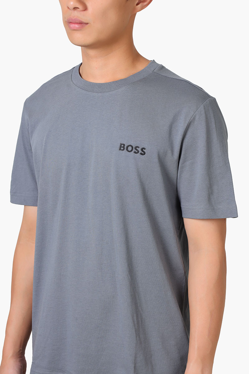 HUGO BOSS Men Tee 12 Cotton Jersey Regular Fit T-Shirt in Grey with 3D Mesh Logo 3