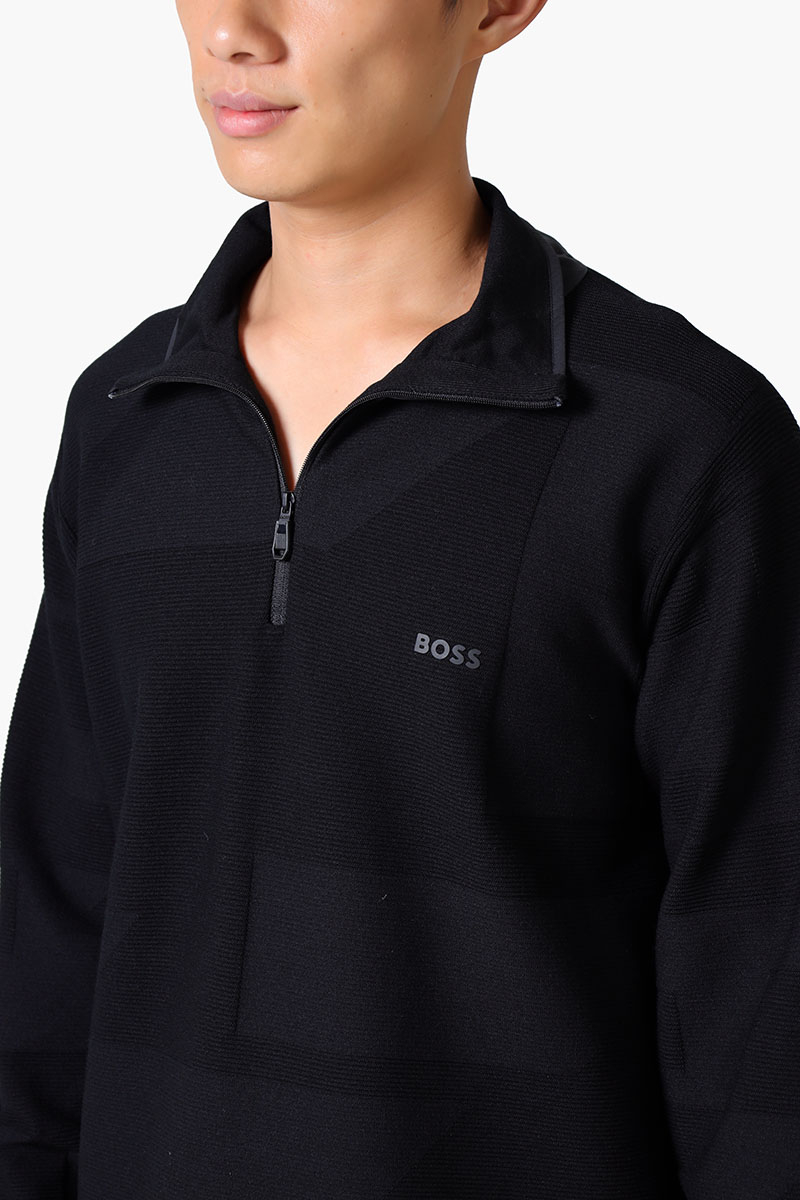 HUGO BOSS Men Zodak Zip Up Sweater in Black with Logo 3