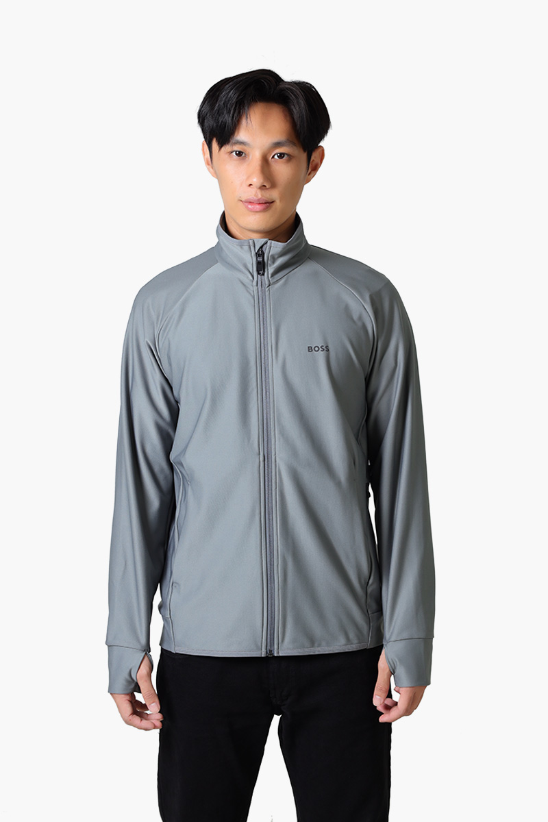 HUGO BOSS Men Sicon Active Zip Up Regular Fit Jacket in Grey with Decorative Reflective Logo 0