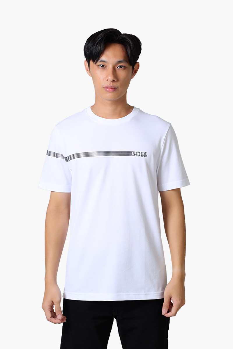 HUGO BOSS Men Tee 5 Stretch Cotton Regular Fit T-Shirt in White with Stripe Logo 0