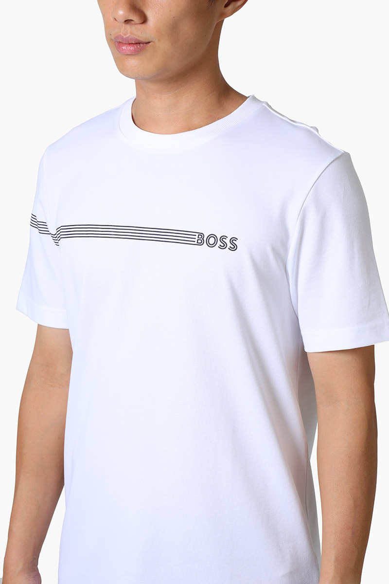 HUGO BOSS Men Tee 5 Stretch Cotton Regular Fit T-Shirt in White with Stripe Logo 3