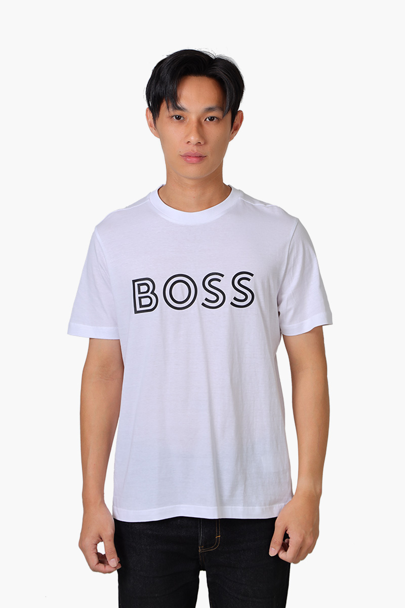 HUGO BOSS Men Tee 1 Cotton Jersey Regular Fit T-Shirt in White with Logo Artwork 0