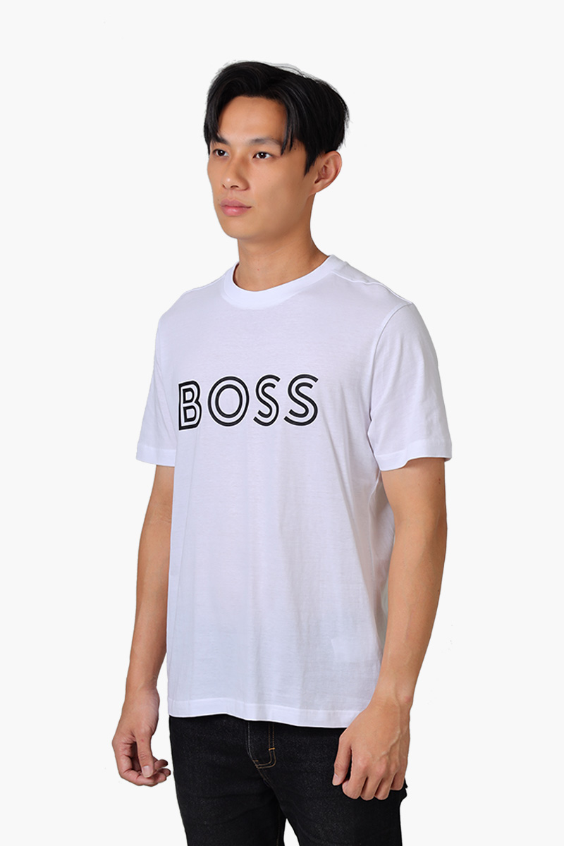 HUGO BOSS Men Tee 1 Cotton Jersey Regular Fit T-Shirt in White with Logo Artwork 2