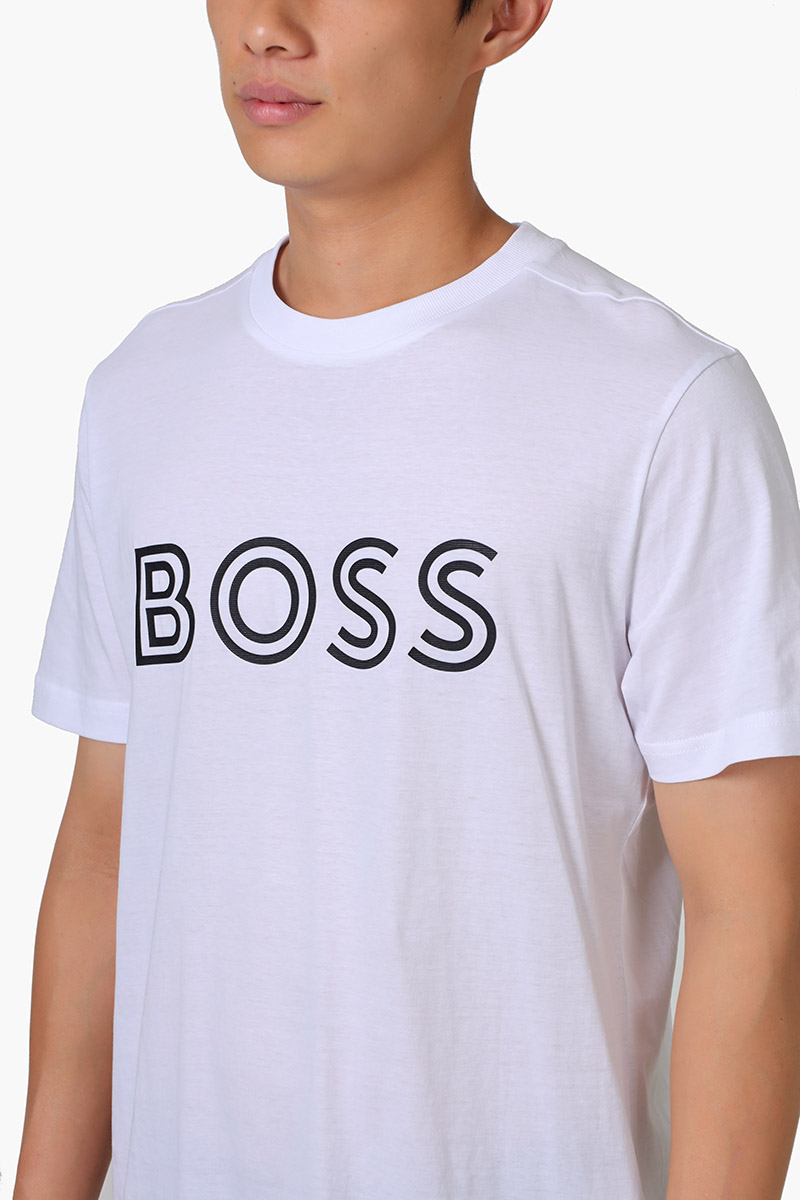 HUGO BOSS Men Tee 1 Cotton Jersey Regular Fit T-Shirt in White with Logo Artwork 3