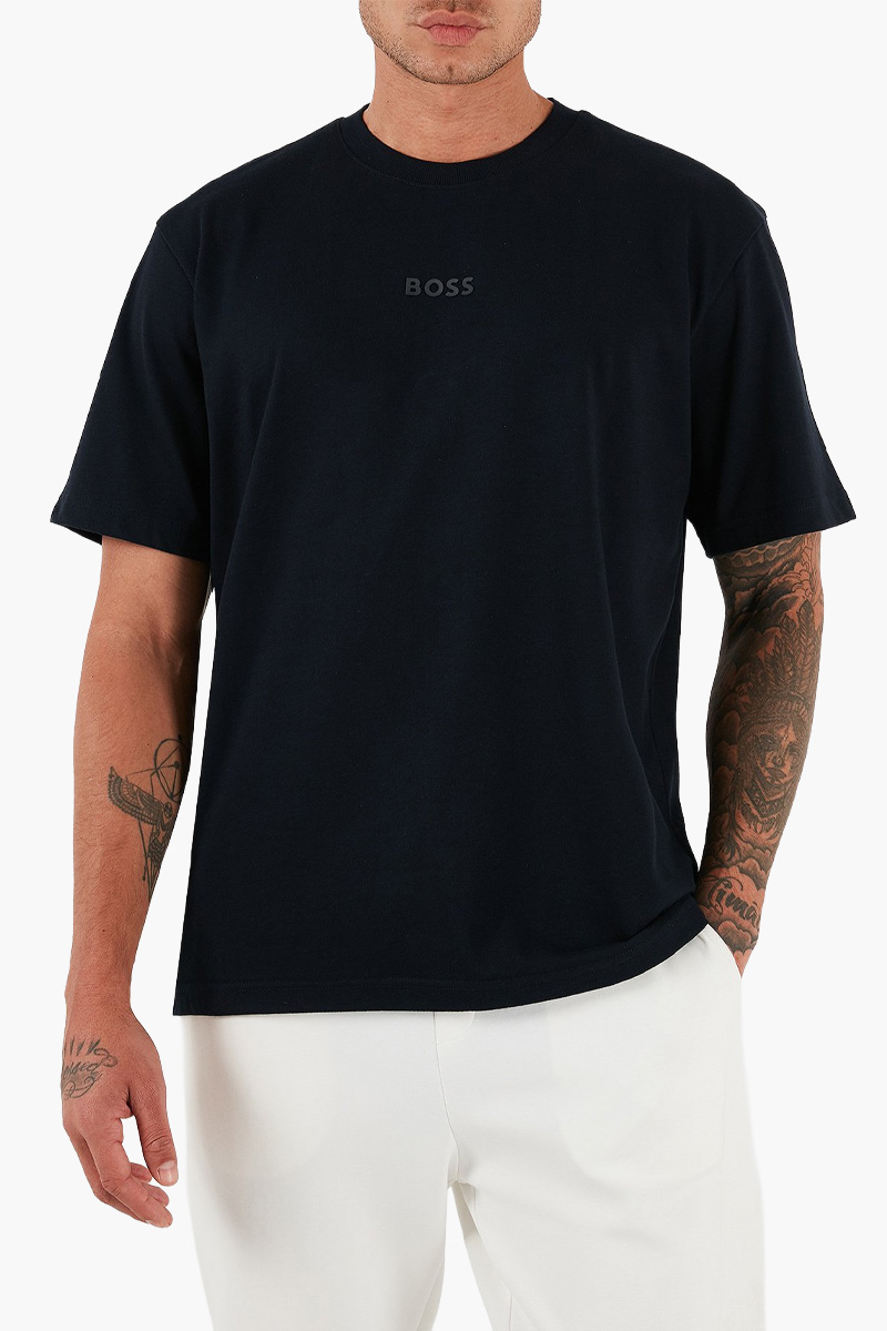 HUGO BOSS Men Tee 10 Cotton Jersey Oversize T-Shirt in Navy with Logo Artwork 1