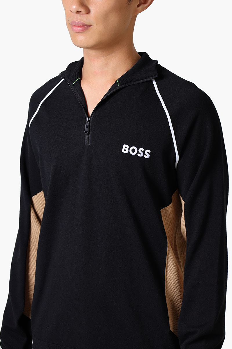 HUGO BOSS Men Hydro-X FA24 Cotton Blend Colour-Blocking Sweater in Black/Brown with Logo 3