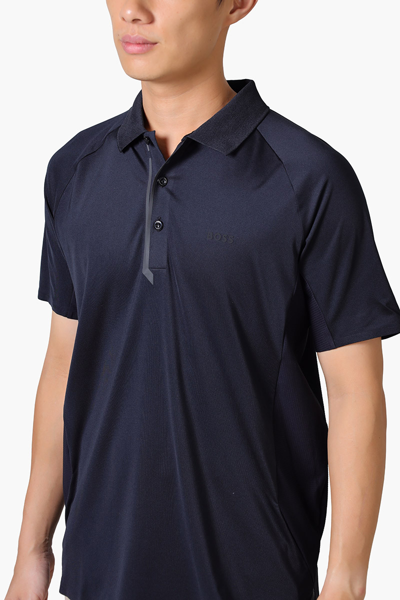 HUGO BOSS Men Paddytech Mixed-Material Polo Shirt in Black with Decorative Reflective Logo 3