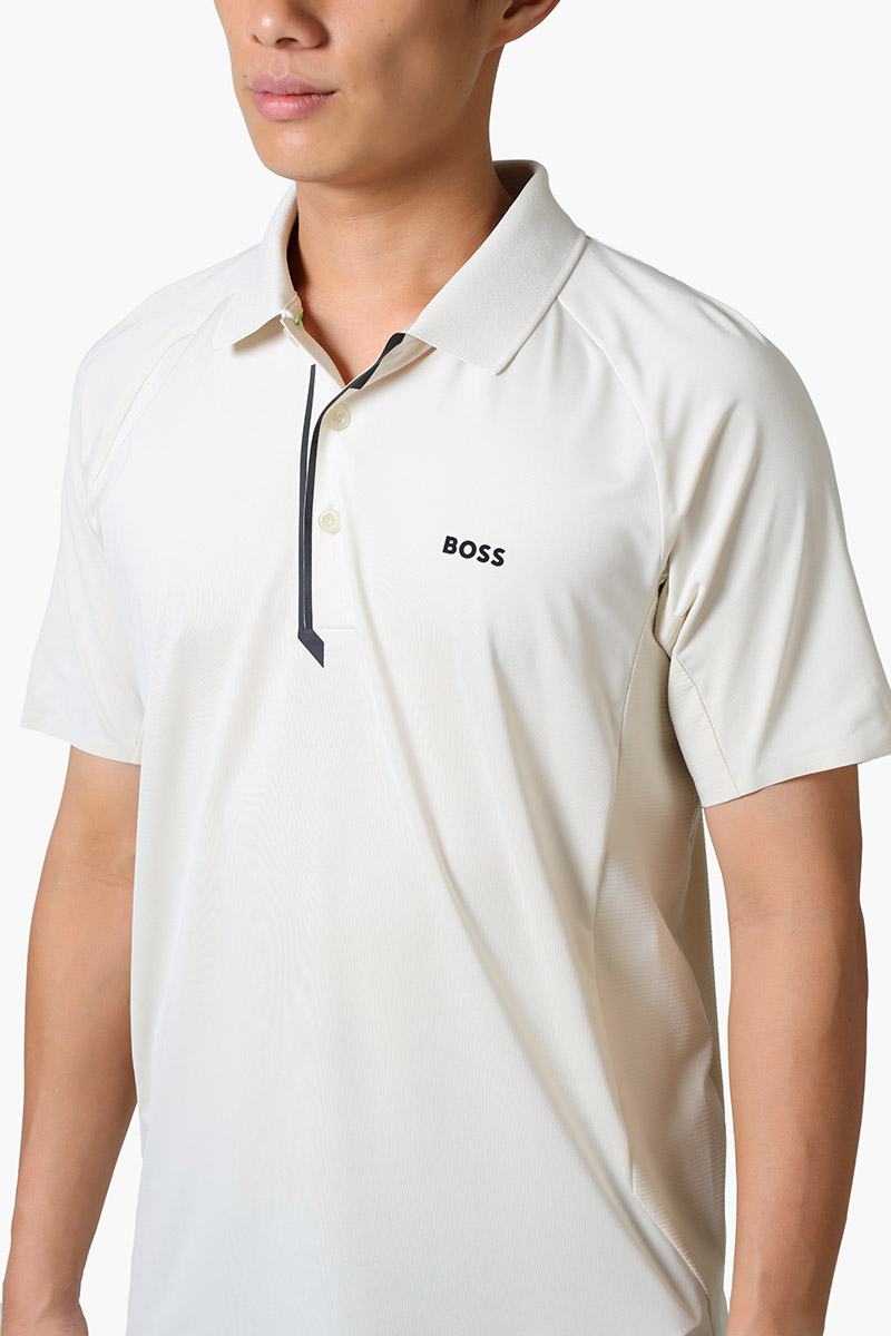 HUGO BOSS Men Paddytech Mixed-Material Polo Shirt in Light Beige with Decorative Reflective Logo 3