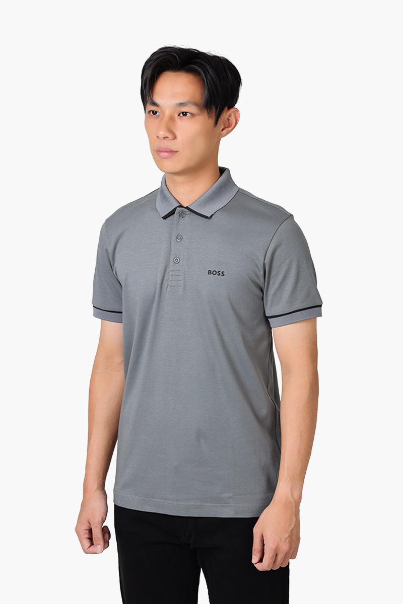 HUGO BOSS Men Paule Interlock Cotton Slim-Fit Polo Shirt in Grey with Contrast Trims 2