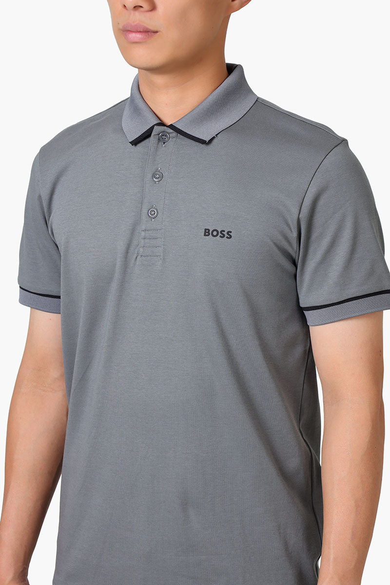 HUGO BOSS Men Paule Interlock Cotton Slim-Fit Polo Shirt in Grey with Contrast Trims 3