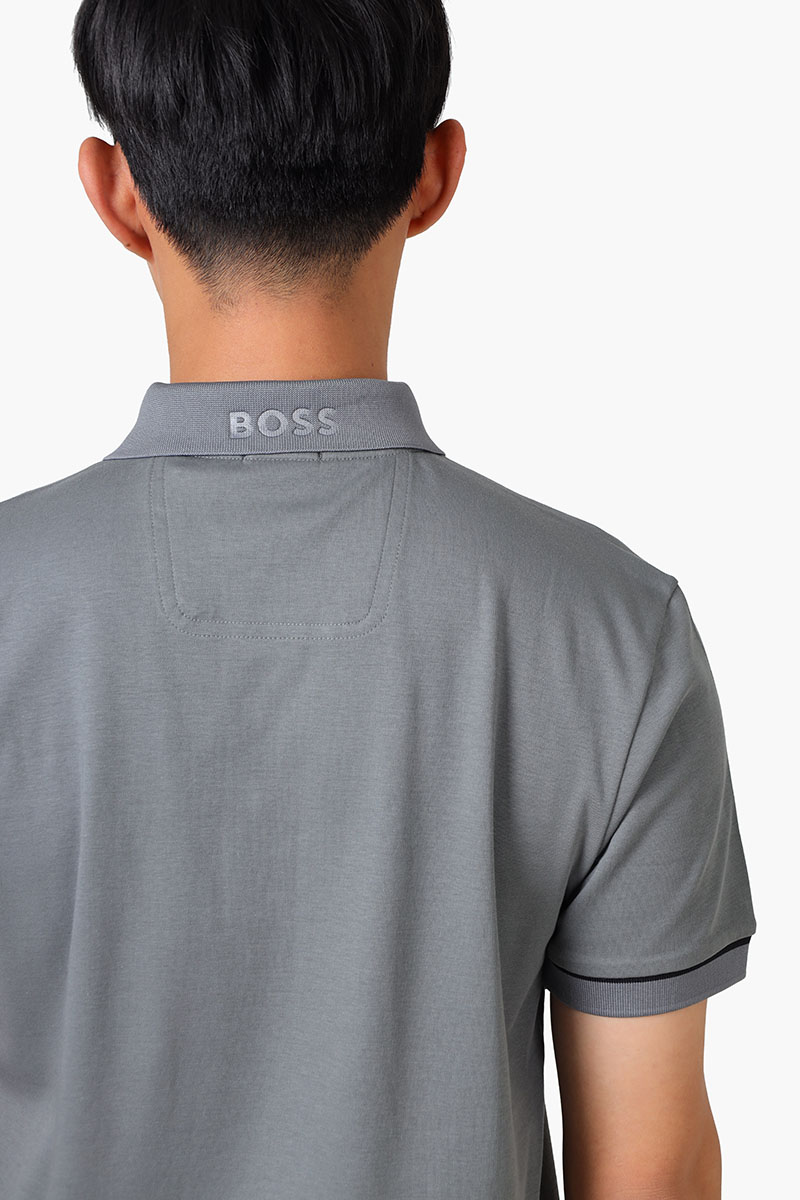 HUGO BOSS Men Paule Interlock Cotton Slim-Fit Polo Shirt in Grey with Contrast Trims 4