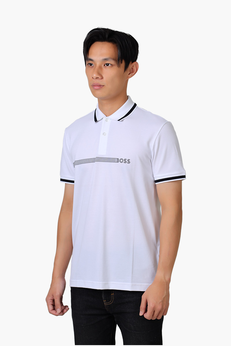 HUGO BOSS Men Paddy 1 Polo Shirt in White with Stripes and Logo 2