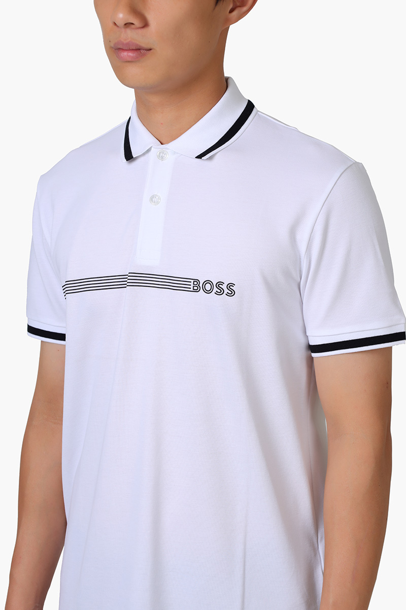 HUGO BOSS Men Paddy 1 Polo Shirt in White with Stripes and Logo 3