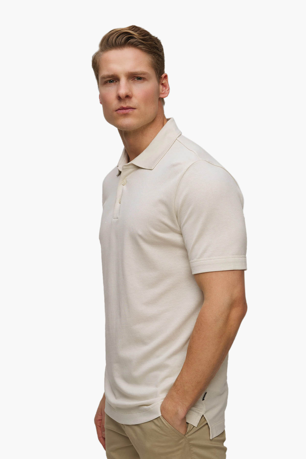 HUGO BOSS Men H-Press 57 Cotton Polo Shirt in Beige 3