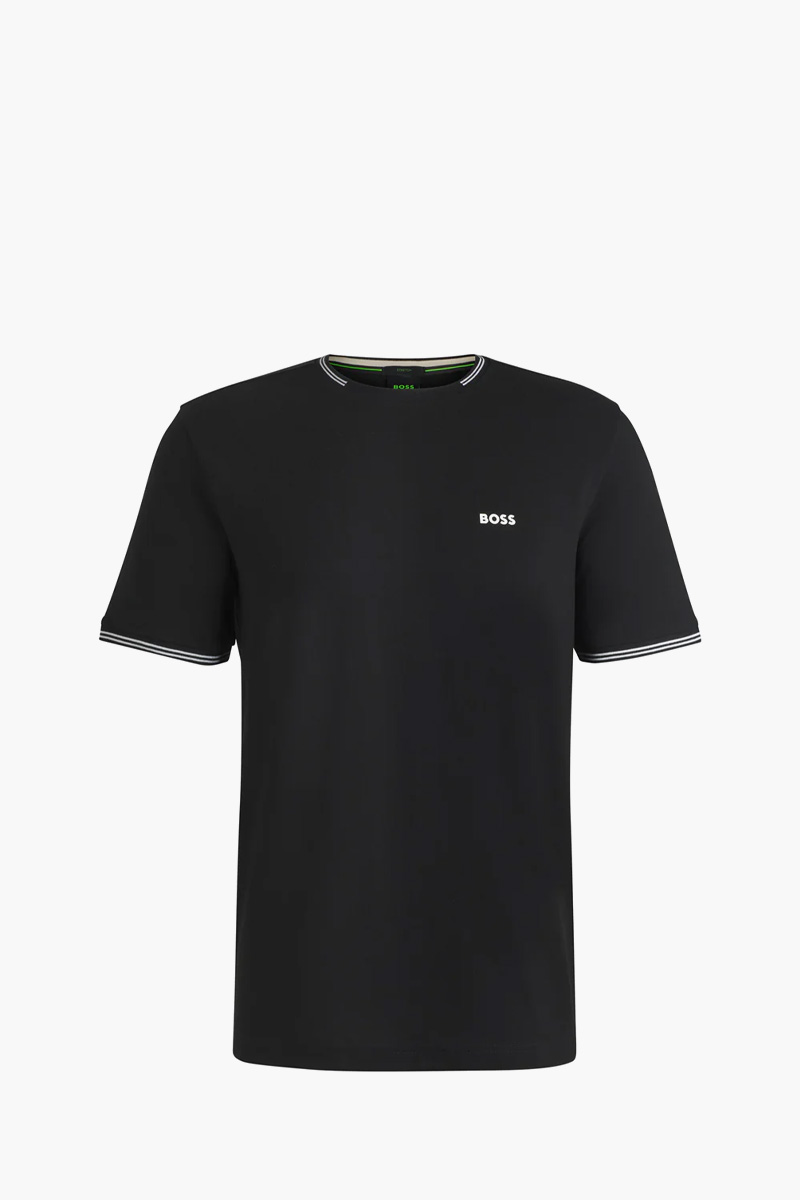 HUGO BOSS Men Taul Stretch Cotton T-Shirt in Black/White with Stripes and Logo 0