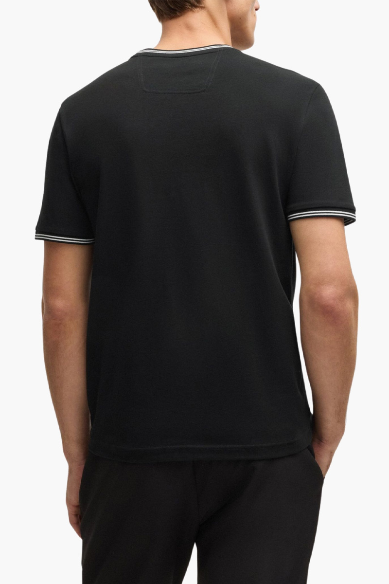 HUGO BOSS Men Taul Stretch Cotton T-Shirt in Black/White with Stripes and Logo 2