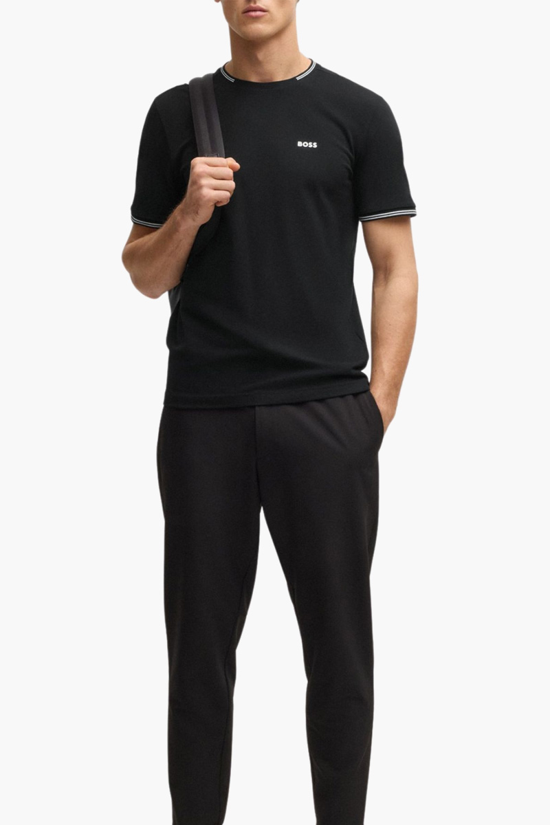 HUGO BOSS Men Taul Stretch Cotton T-Shirt in Black/White with Stripes and Logo 3