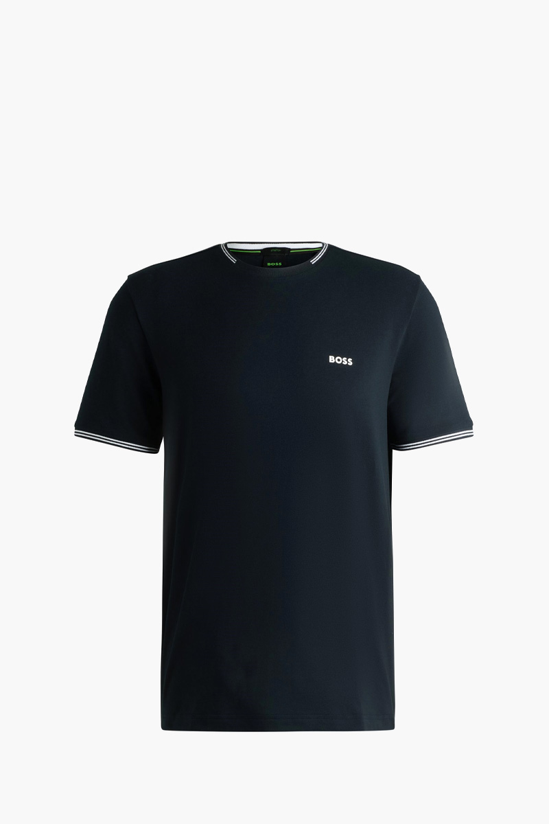 HUGO BOSS Men Taul Stretch Cotton T-Shirt in Blue with Stripes and Logo 0