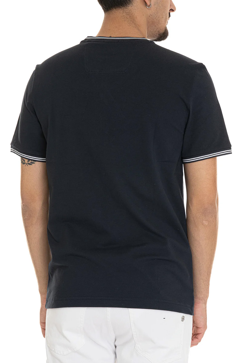 HUGO BOSS Men Taul Stretch Cotton T-Shirt in Blue with Stripes and Logo 2
