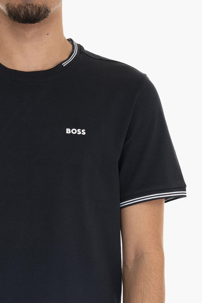 HUGO BOSS Men Taul Stretch Cotton T-Shirt in Blue with Stripes and Logo 3