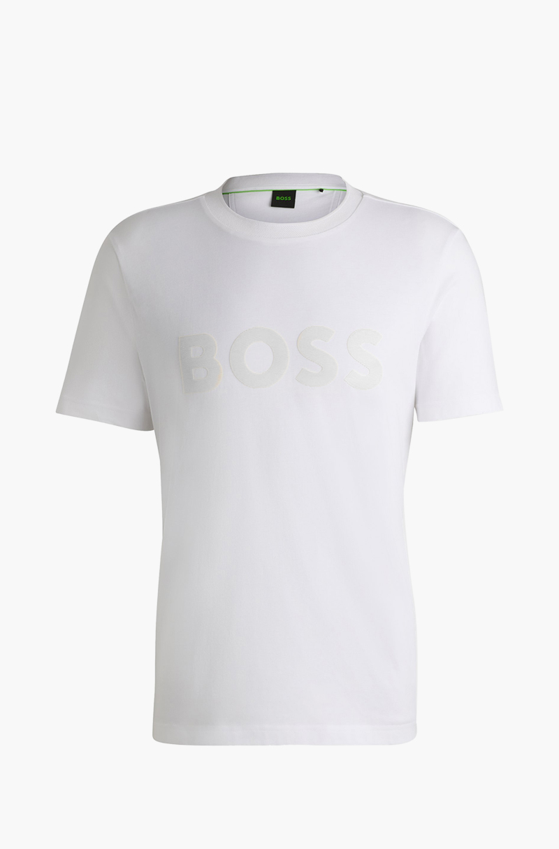 HUGO BOSS Men Tee Mirror 2 Cotton Jersey T-Shirt in White with Mirror-effect Logo 0