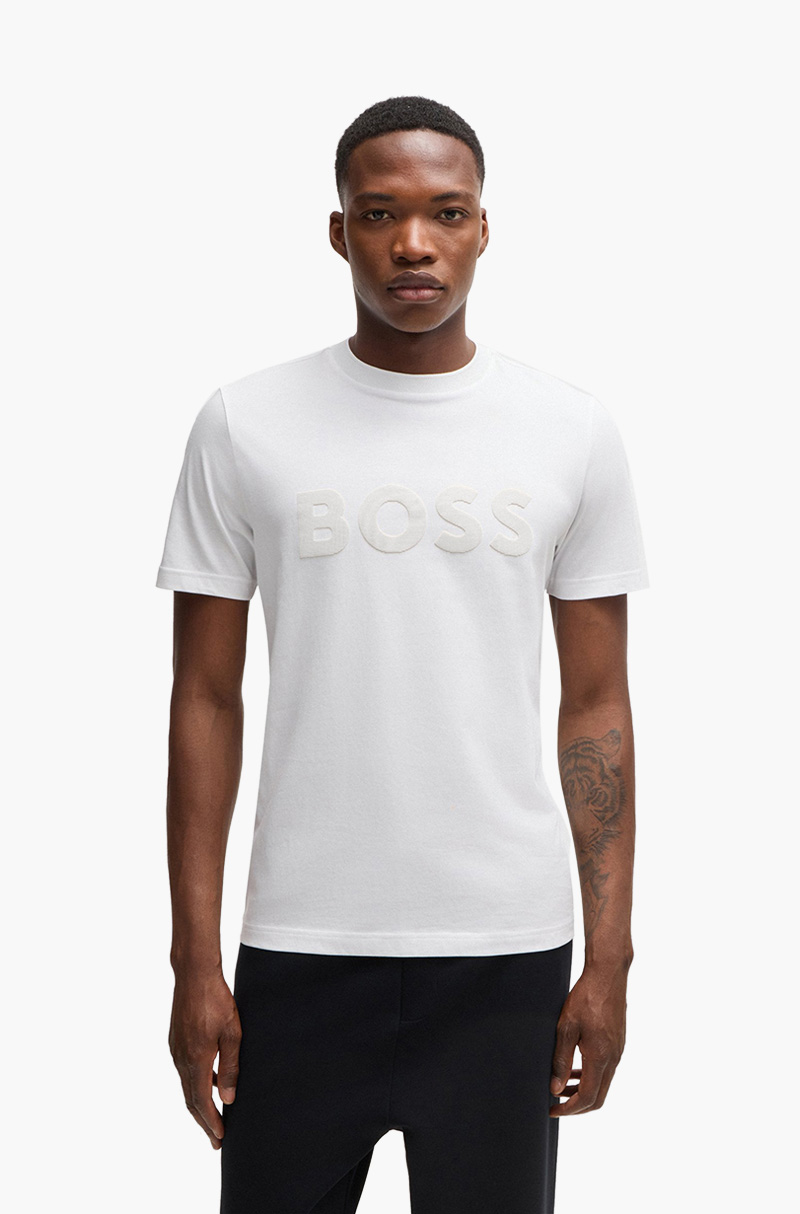 HUGO BOSS Men Tee Mirror 2 Cotton Jersey T-Shirt in White with Mirror-effect Logo 1