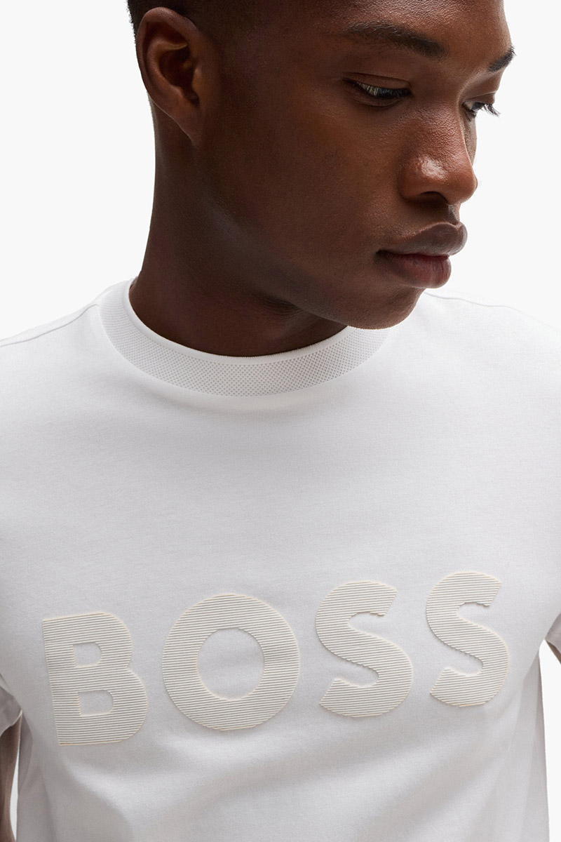 HUGO BOSS Men Tee Mirror 2 Cotton Jersey T-Shirt in White with Mirror-effect Logo 3