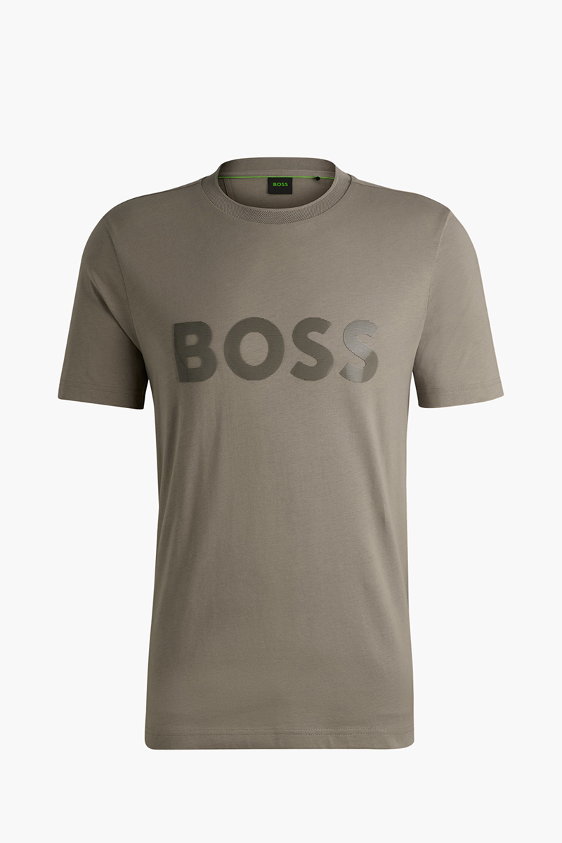 HUGO BOSS Men Tee Mirror 2 Cotton Jersey T-Shirt in Beige with Mirror-effect Logo 0