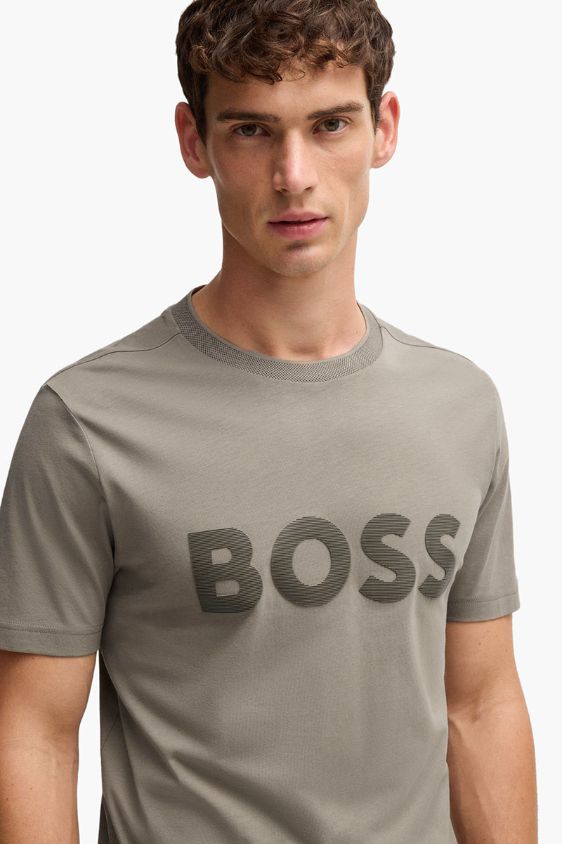 HUGO BOSS Men Tee Mirror 2 Cotton Jersey T-Shirt in Beige with Mirror-effect Logo 3