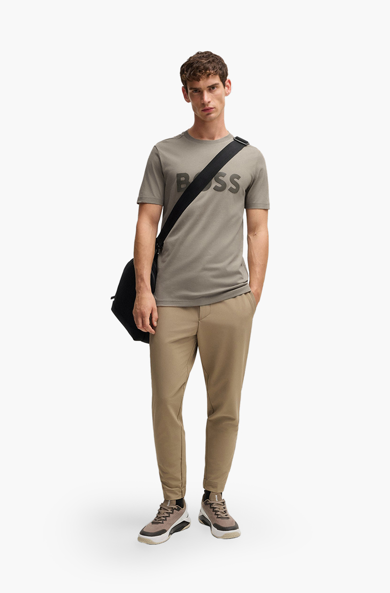 HUGO BOSS Men Tee Mirror 2 Cotton Jersey T-Shirt in Beige with Mirror-effect Logo 4