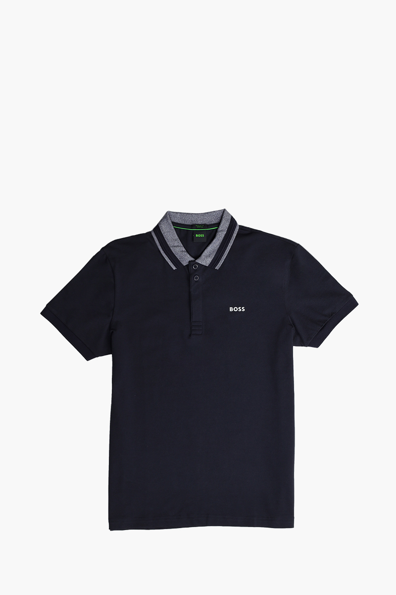 HUGO BOSS Men Paddy 1 Regular Fit Polo Shirt in Dark Blue Cotton with Stripe Logo 0