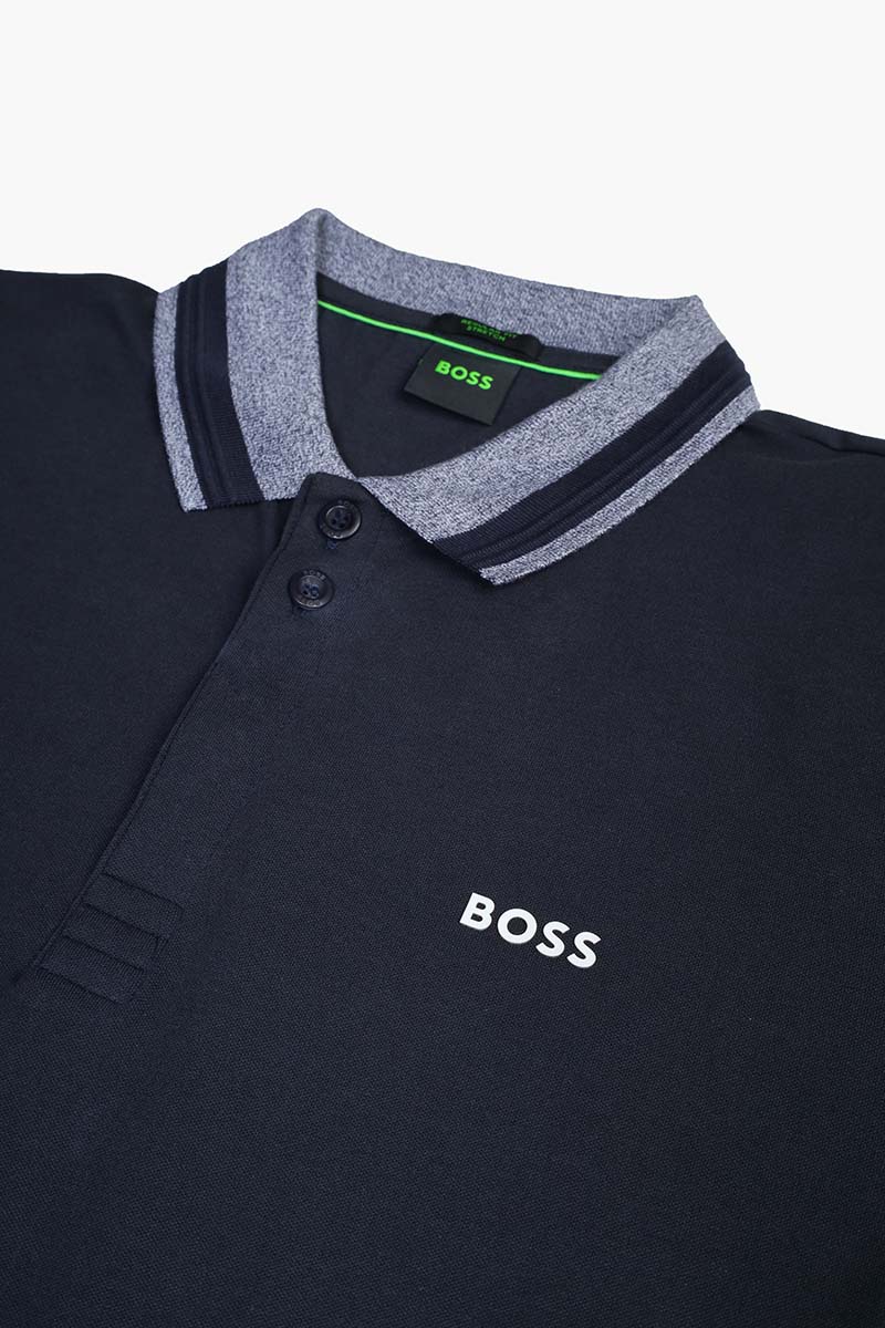 HUGO BOSS Men Paddy 1 Regular Fit Polo Shirt in Dark Blue Cotton with Stripe Logo 2