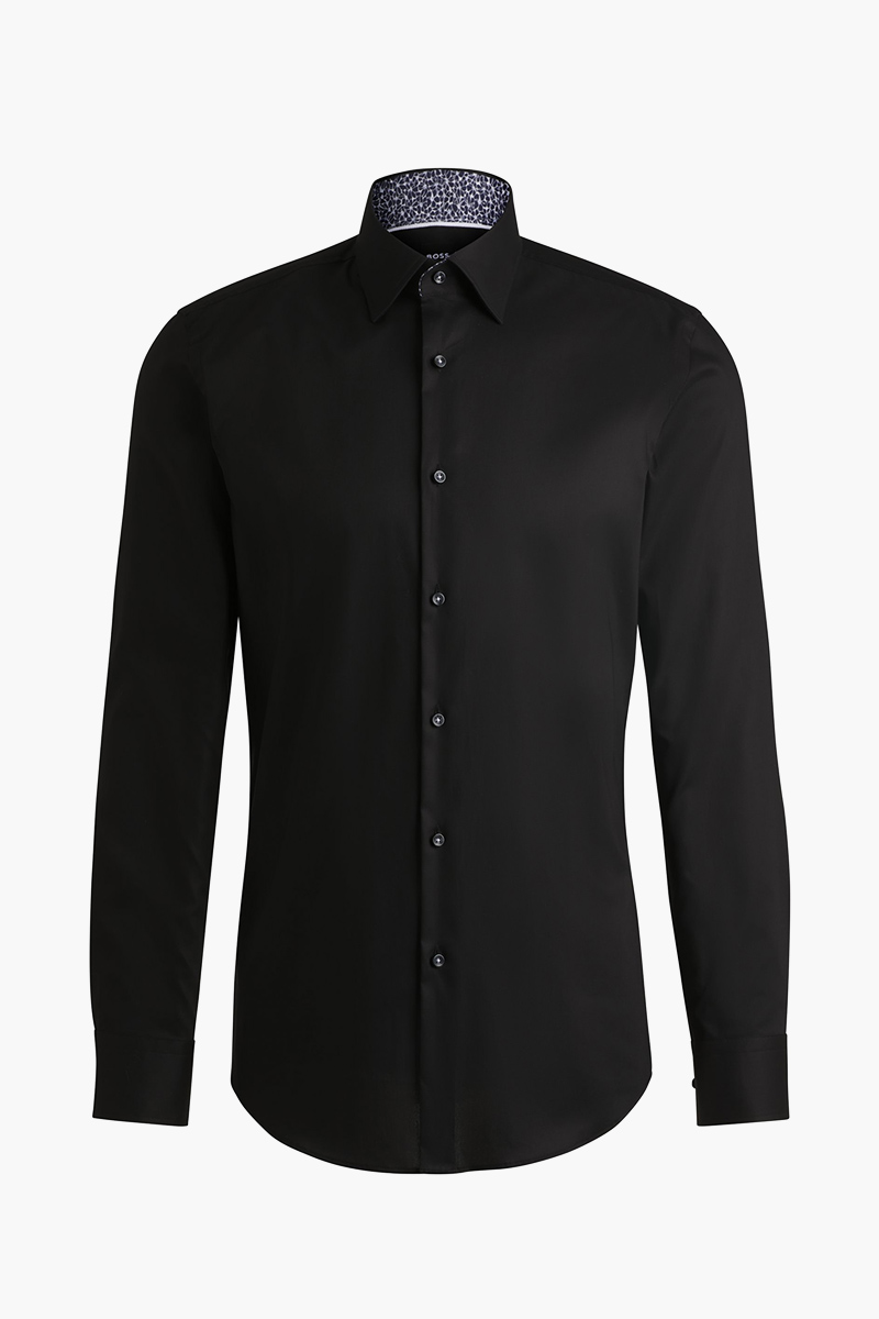 HUGO BOSS Men H-Hank-Kent C3 214 Slim-Fit Shirt in Black Eazy Iron Cotton Poplin 0